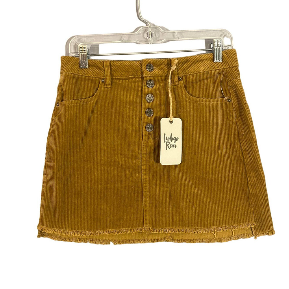 Indigo Rein Tan Corduroy Fringe Trim Classic Mini Skirt Women Sz 5/26